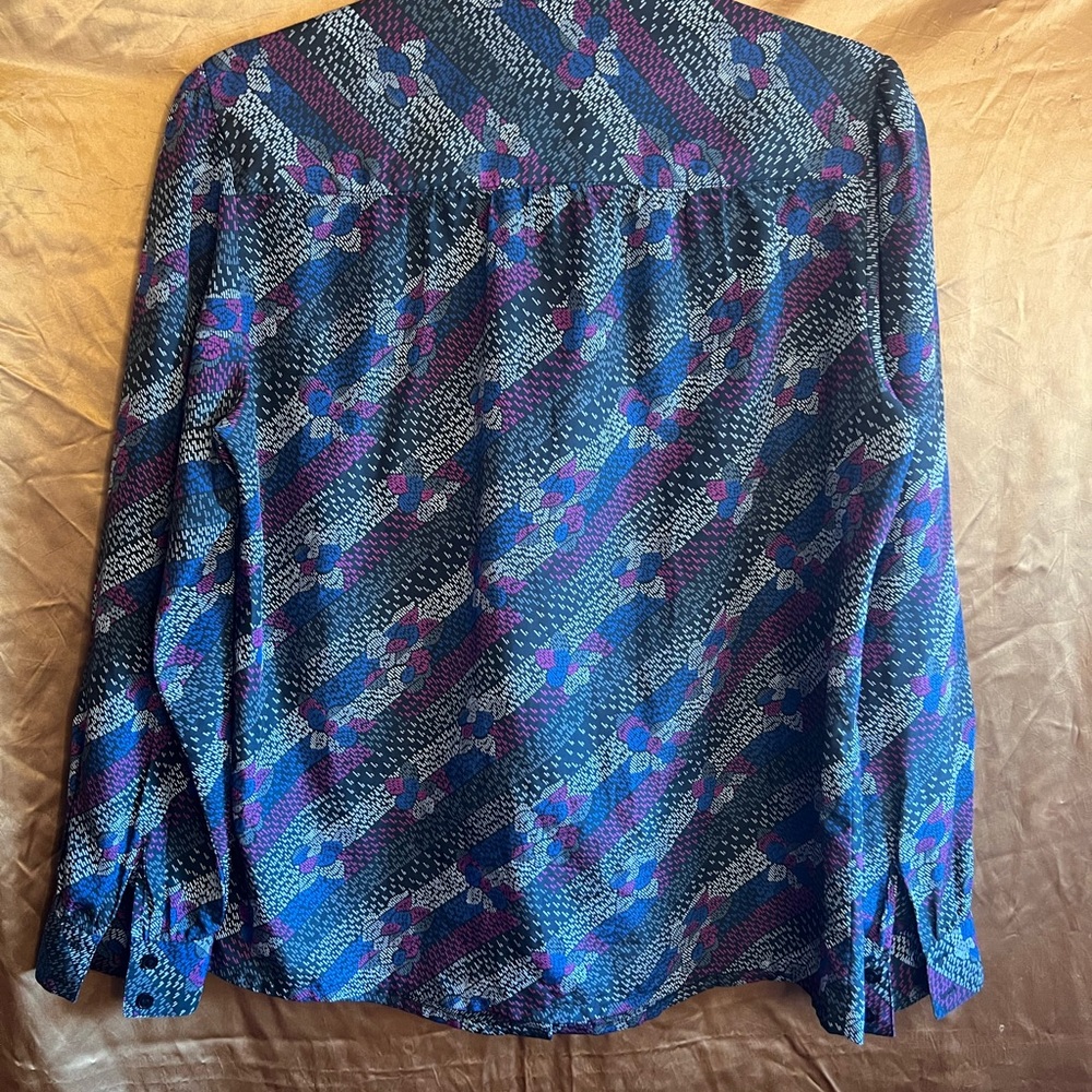 Vintage TanJay secretary  Patterned Blouse with Tie Neck 1980s M - Picture 3 of 9